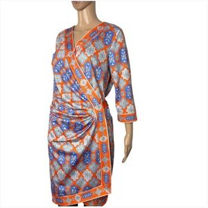 Gretchen Scott Haveli Orange and Blue Wrap Dress